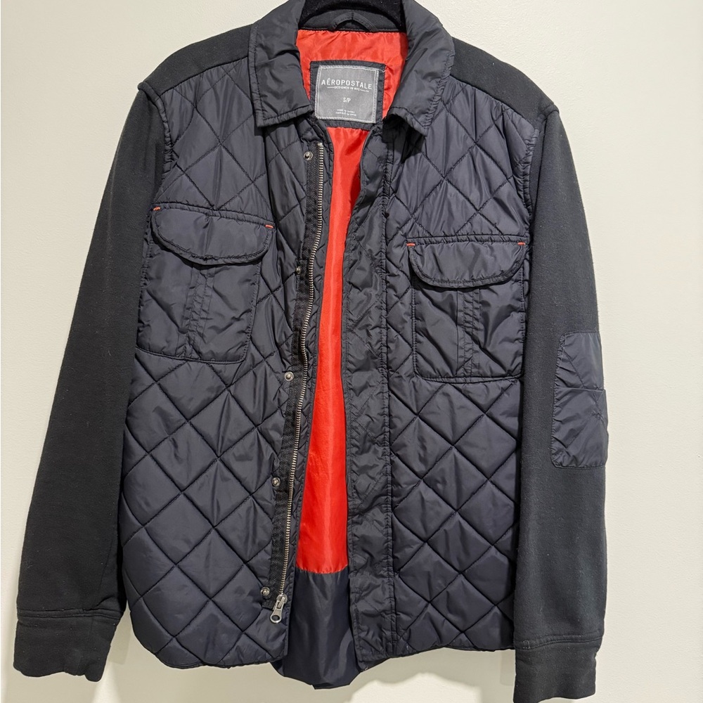 Aeropostale Men's Black Mixed Media Quilted Jacket - Read Description